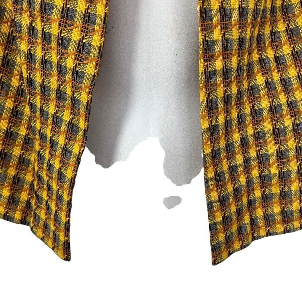 Womens Yellow Gray Tweed Plaid Open Style Vest Vintage Sleeveless Jacket sz M - Picture 7 of 16